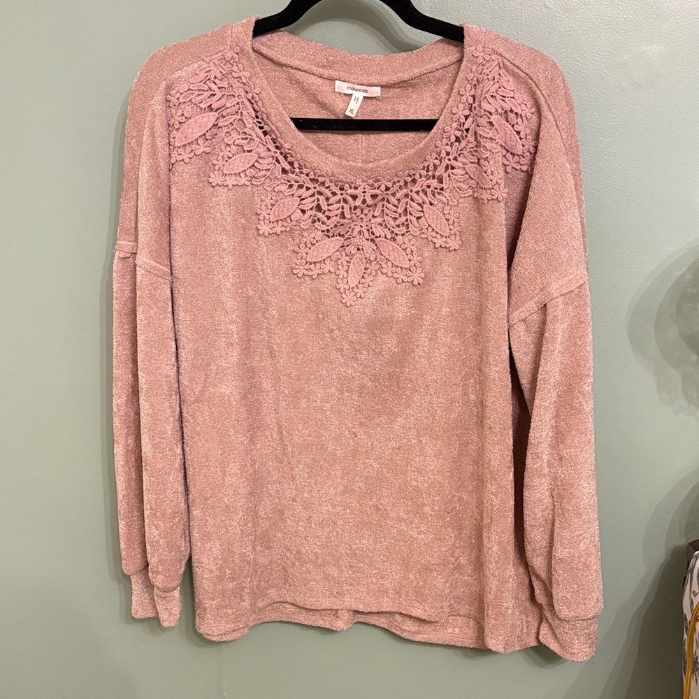 Pink Crochet Detail Sweater
